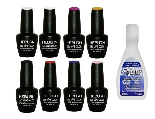 Esmaltes Heburn Semipermanentes X 8 Gel Color Uv + Removedor