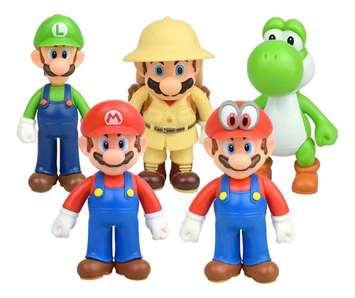 Super Mario Bros Figuras Set 5pzs Cappy Yoshi Luigi Exp 10cm