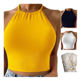 Crop Top Licrado, Cuello Halter Forrado 