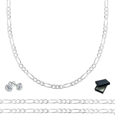 Cadena Figaro 3x1 Plata Ley 925 Collar | 50cm - 2.5mm Unisex Color Plateado | Meses sin interés