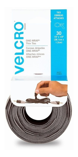 30pz Tiras Organizadoras Cables Velcro Cinta Sujetadora Gris Color Negro