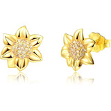 Aros Girasol Plata 925 Baño Oro Mujer Regalo Juvenil