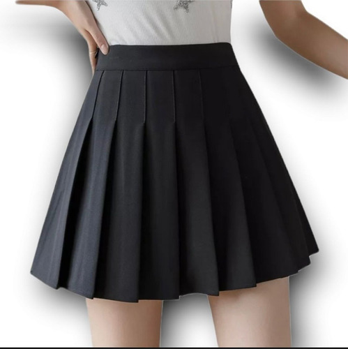 Falda Negra Tableada Mini Tipo Coreano Casual