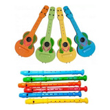 Kit 8 Flauta Doce + 8 Violâo Infantil Brinquedo Atacado