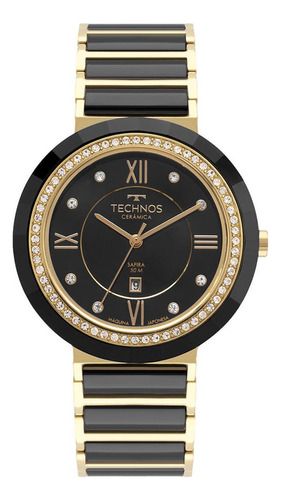 Relógio Technos Feminino Ceramic Saphire Dourado 2015cej/2p