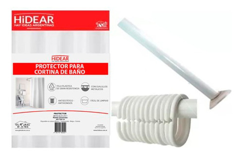 Combo Barral Blanco + Protector Cortina Baño 40mic + Ganchos