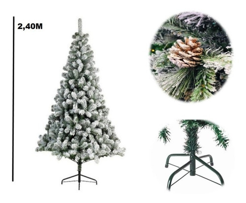 Árvore De Natal Luxo Pinheiro Com Neve E Pinha 2,4m Aw224 Cor Verde