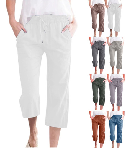 Capris For Mujer Casual Verano 2023, Pantalones De Lino For