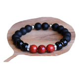 Pulsera Obsidiana Negra Mexicana - Coral Rojo - Ónix Negro