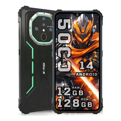 X-tigi Bison2 Teléfono Kingkong 12 Gb+ 128 Gb Android 14 Dual Sim Con Ranura Sd Octa-core 5000 Mah 6.6 Pulgadas Hd Pantalla Doble Cámara Smartphone Con Facial Y Huellas Verde Militar