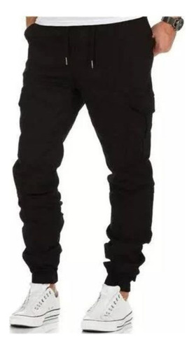 Jogger De Caballero Negro Elastizado Para Hombre Casual