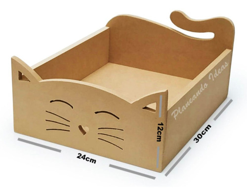 Caja De Madera Para Regalo O Desayuno Sorpresa Gato Mdf