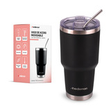 Redlemon Vaso Térmico De Acero Inoxidable Con Tapa Hermética (800 Ml). Termo Para Café Con 2 Popotes Y Limpiador. Botella De Agua Para Hombre Y Mujer Conserva La Temperatura Fría O Caliente 8 Horas