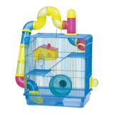 Gaiola Casinha Labirinto Hamster 3 Andares Com Tubos Azul