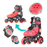 Roller Patin Unicornio Casco Codera Luces Nena 4 Ruedas