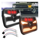  2pc Faro Delantero Led Cuadrado Con Luz De Giro Drl 7x6 5x7