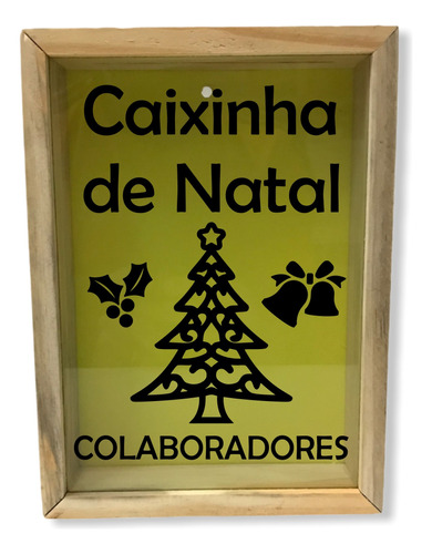 Quadro Cofre Madeira Vidro Decoração Dinheiro Natal Caixinha