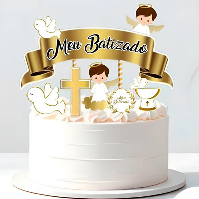 Kit 1 Topo De Bolo Batizado Dourado Menino + 5 Topper Doce Meu Batizado Menino | MercadoLivre
