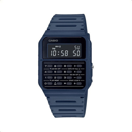 Calculadora Casio Watch Ca-53wf-2b Cor Da Malha: Cor Da Moldura Azul, Cor De Fundo Preta