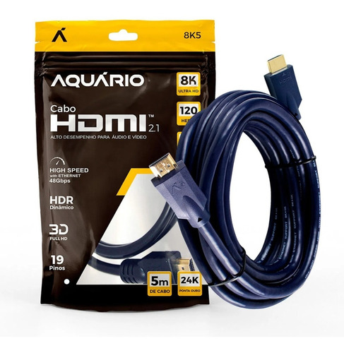 Cabo Hdmi 2.1 5m Gold Ultra Hd Resolução 8k 120hz Ps5 Comprimento 5 Metros