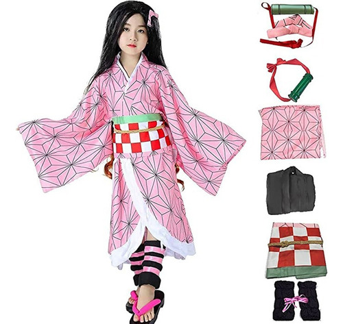 Demon Slayer Cosplay Kimono Traje Para Niños-nezuko/tanjirou