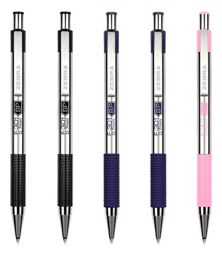 Paquete F-301: 5 Bolígrafos De Acero Inoxidable Zebra. Color De La Tinta Multicolor Color Del Exterior Multicolor