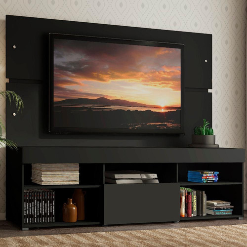 Rack Painel Sobreposto Para Tv Quarto Até 65 Polegadas Madesa Everest Cor Preto Xb70038n1