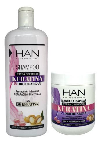 Shampoo Anti Frizz Keratina + Baño De Crema Extra Ácido Han 