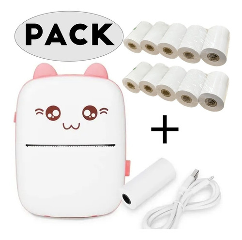 Mini Impresora Térmica Portátil Bluetooth Gatito + 11 Rollos