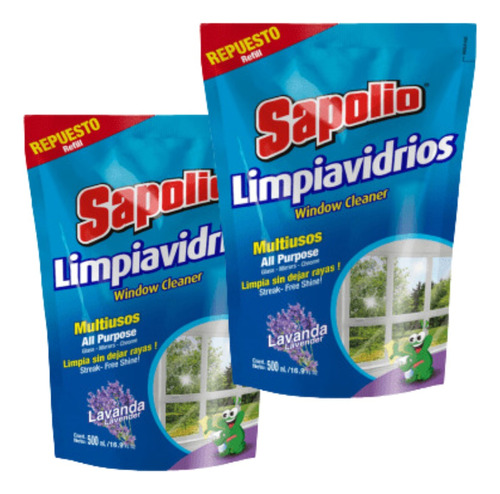 Limpiavidrio Sapolio Doypack Liquido - 500ml - Pack X2