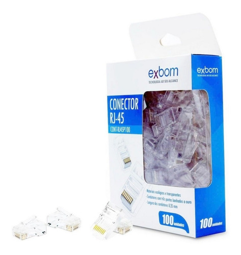 Conector Macho Rj45 Cat5e / Exbom / Pacote C/ 100 Unidades