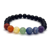 Pulseira C/ Esferas De Pedra Dos 7 Chakras E Turmalina Negra