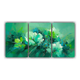 90x45cm Cuadro De Flores En Verde Y Turquesa - Set 3 Canvas