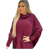 Poncho Em Tricô Veste Manequim 38 Ao 46 Plus Size Inverno