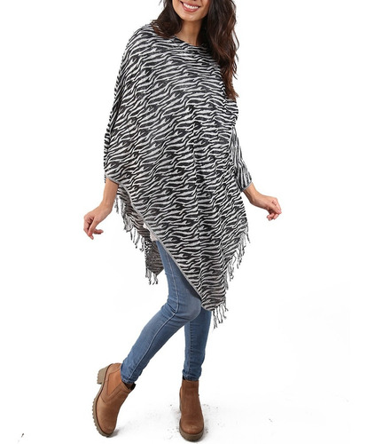 Poncho Ruana Mujer Atigrado Invierno Con Flecos #p15009