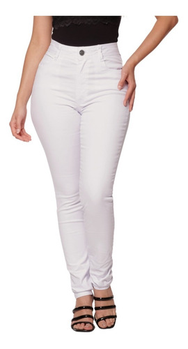 Calça Feminina Skinny Cintura Alta Jeans Branca Coladinha