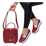 Combo Cuero, Mocasin + Bolso Cuero Grabado Doble Asa Mujer