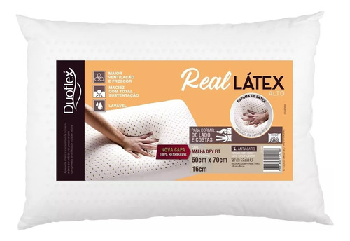 Travesseiro Real Látex Alto Lavável Antiácaro Duoflex Cor Branco