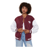 Bomber Polerón Mujer College Oversize Burdeo Corona