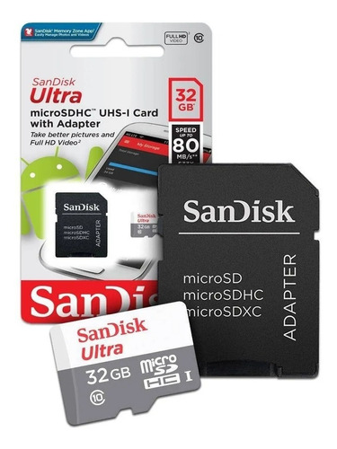 Cartão Memória 32gb Micro Sd Sandisk 80 Mb/s Ultra Classe 10