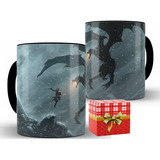 Caneca Skyrim 325ml Cerâmica Alça Preta Xícara + Caixa