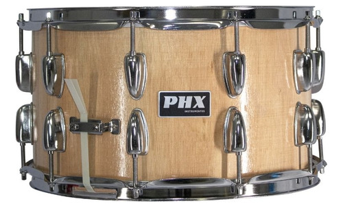 Caixa Bateria Phx Music 14x8 Madeira Cromado Pele Cristal Cor Do Casco Marrom-claro