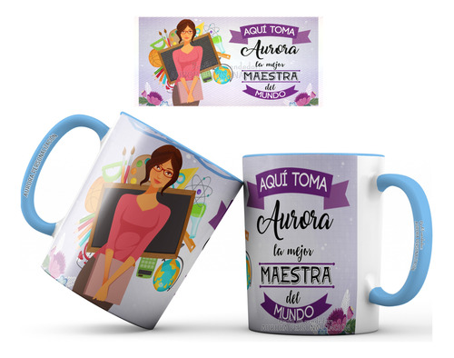 Mug Pocillo Dia Maestra Profesora Interior Y Oreja Azul