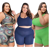 3 Conjunto Fitness Feminino Plus Size Roupa De Academia 