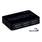 Switch Hdmi 3 Em 1 Cabo Usb Controle Remoto Multilaser Wi290