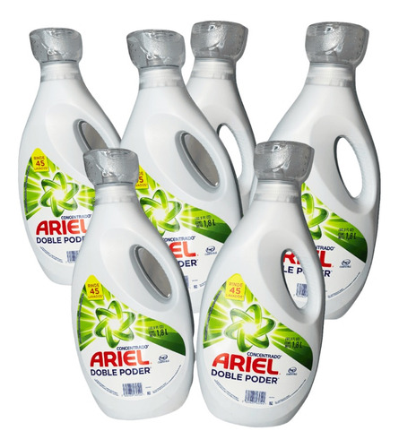 Pack 6 Botella Detergente Ariel Doble Poder  1,8 Litros