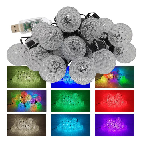 Varal Led Bolinha Cristalizada Movimento Multicolor Rgbw