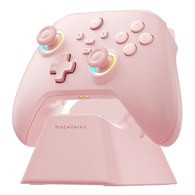 Gamepad Controles Gamer Inalámbrico Machenike G3 V2 con Carga Base, de 1000Hz Hall Joystick Hall Triggers, para Nintendo Switch\u002FPC\u002FAndroid\u002FIOS, Rosa (con Cable + Receptor USB 2.4Ghz + Bluetooth) | Envío gratis