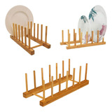 Kit 3 Escorredor Organizador Suporte Bambu Porta 6 Pratos