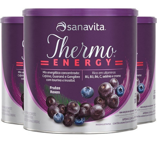 Kit 3 Thermo Energy Termogênico Sanavita Frutas Roxas 300g